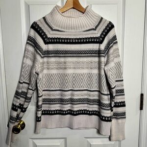 Chaps Fair Isle Roll Neck Sweater XL Cream Black Geometric Knit Cozy Winter